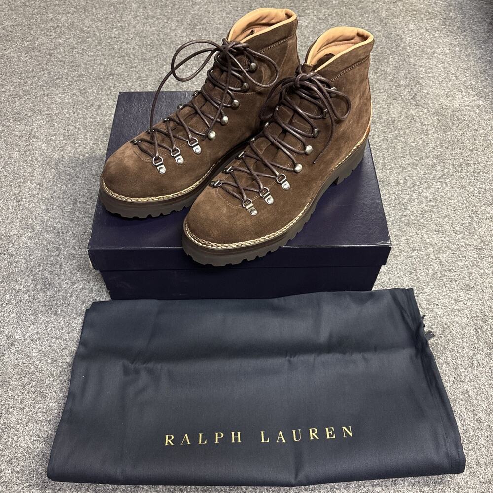 $1895 | RALPH LAUREN PURPLE LABEL Darrow Lug Brown Calf Suede Boot Size 10.5 D
